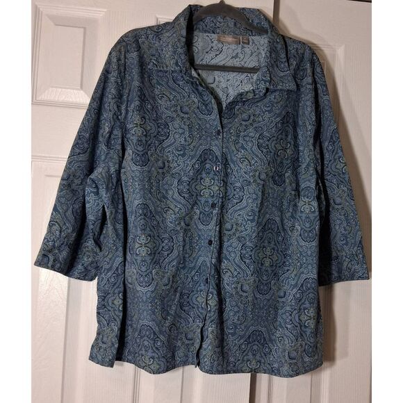 Croft and barrow womens 2xl paisley blouse blue shirt mom grandma shirt - Picture 4 of 9